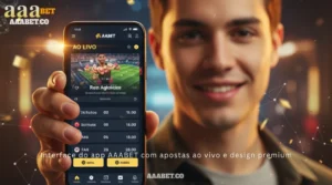 Interface do app AAABET com apostas ao vivo e design premium