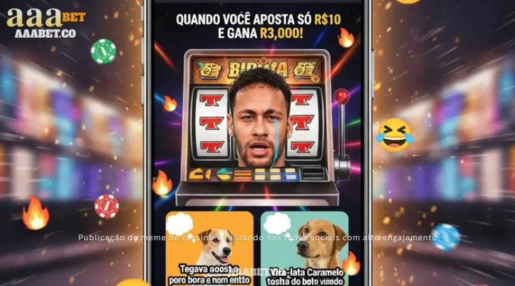 Publicação de meme de cassino viralizando nas redes sociais com alto engajamento