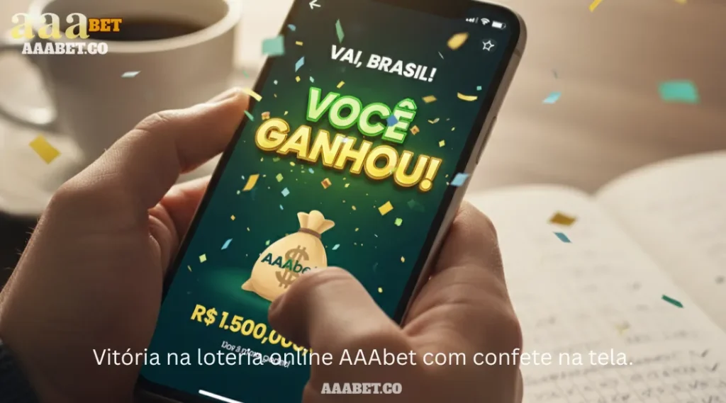 Vitória na loteria online AAAbet com confete na tela.